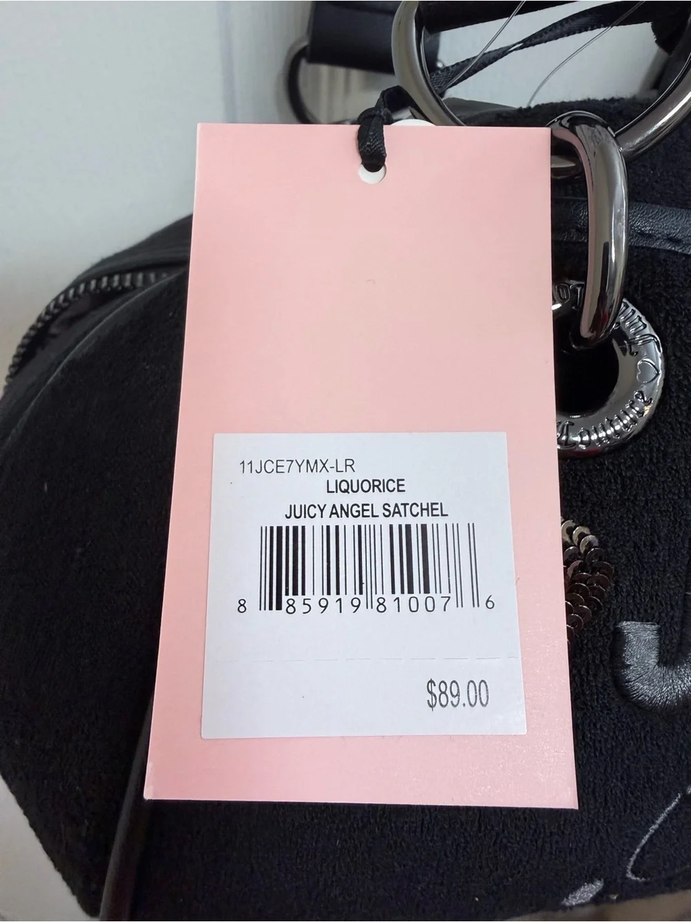 NWT Juicy Couture Juicy Angel Satchel in Liquorice w Heart Charm & Coin Purse
